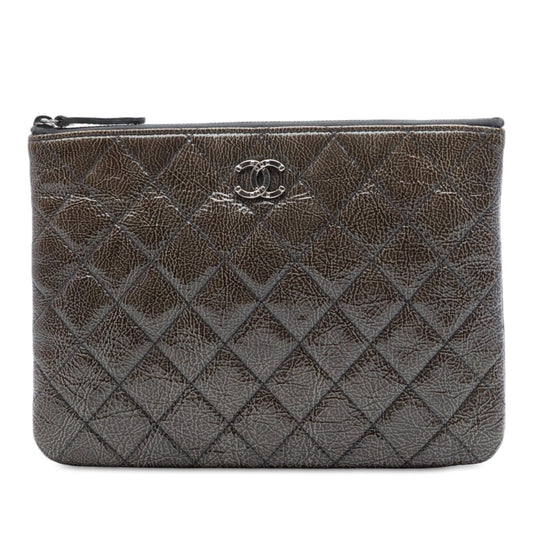 Chanel Small Quilted Crinkled Patent O Case Clutch