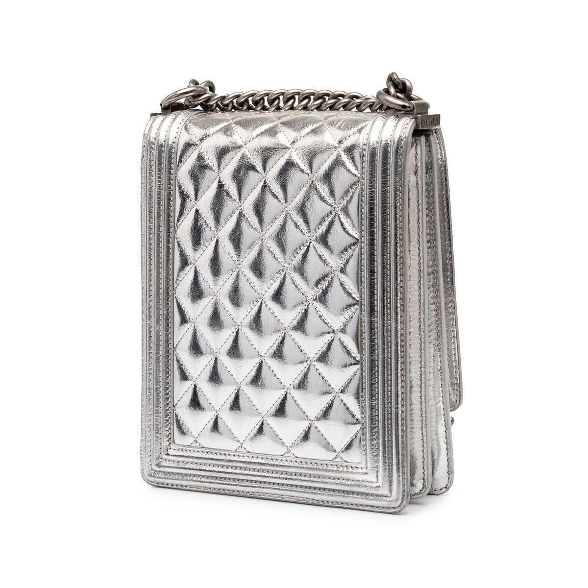 Chanel Quilted Metallic Goatskin North South Boy Flap