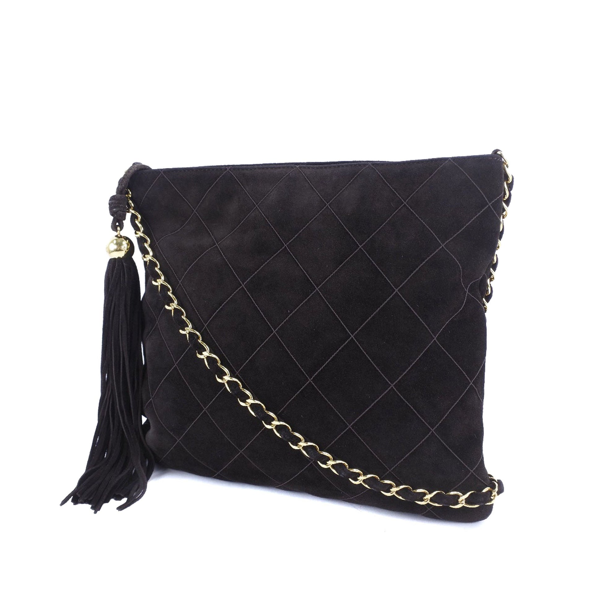 Chanel Quilted Suede Tassel Crossbody