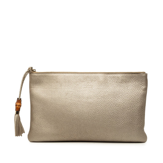 Gucci Calfskin Bamboo Tassel Clutch — Gold
