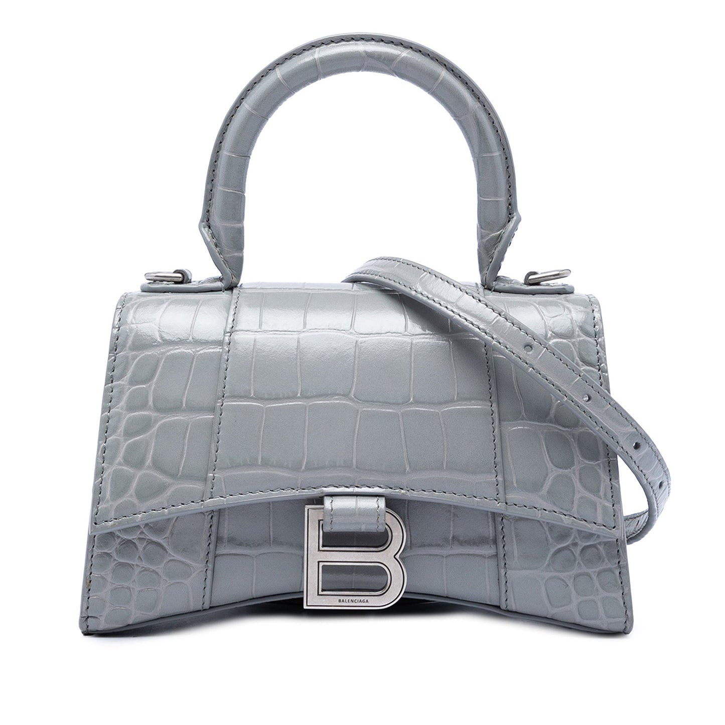 Balenciaga Croc Embossed Calfskin Hourglass Top Handle Bag XS