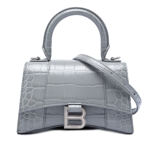 Balenciaga Croc Embossed Calfskin Hourglass Top Handle Bag XS
