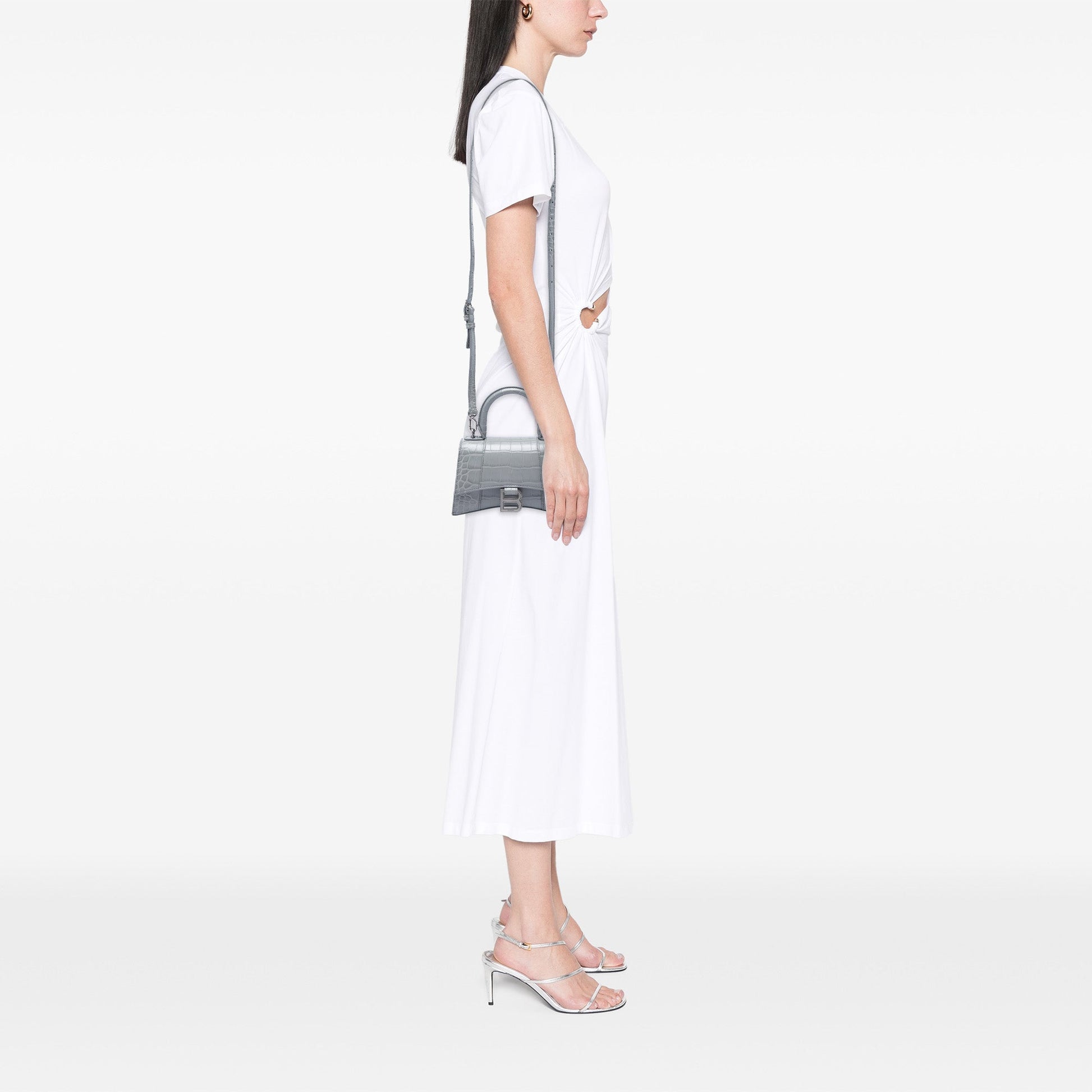 Balenciaga Croc Embossed Calfskin Hourglass Top Handle Bag XS