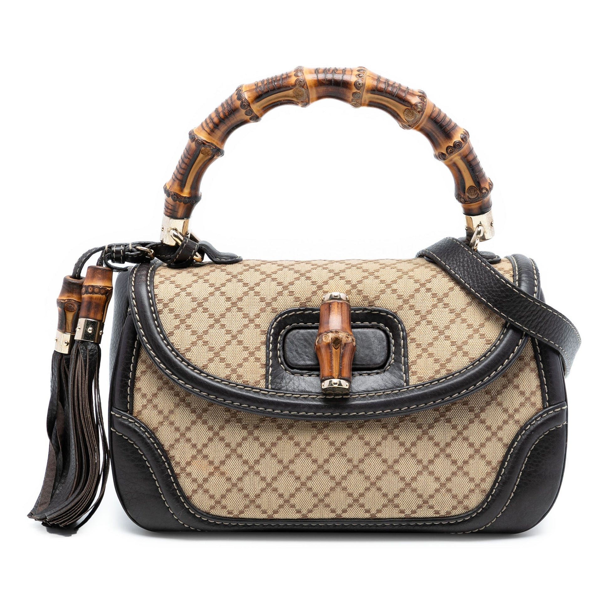 Gucci Medium Diamante Canvas New Bamboo Satchel