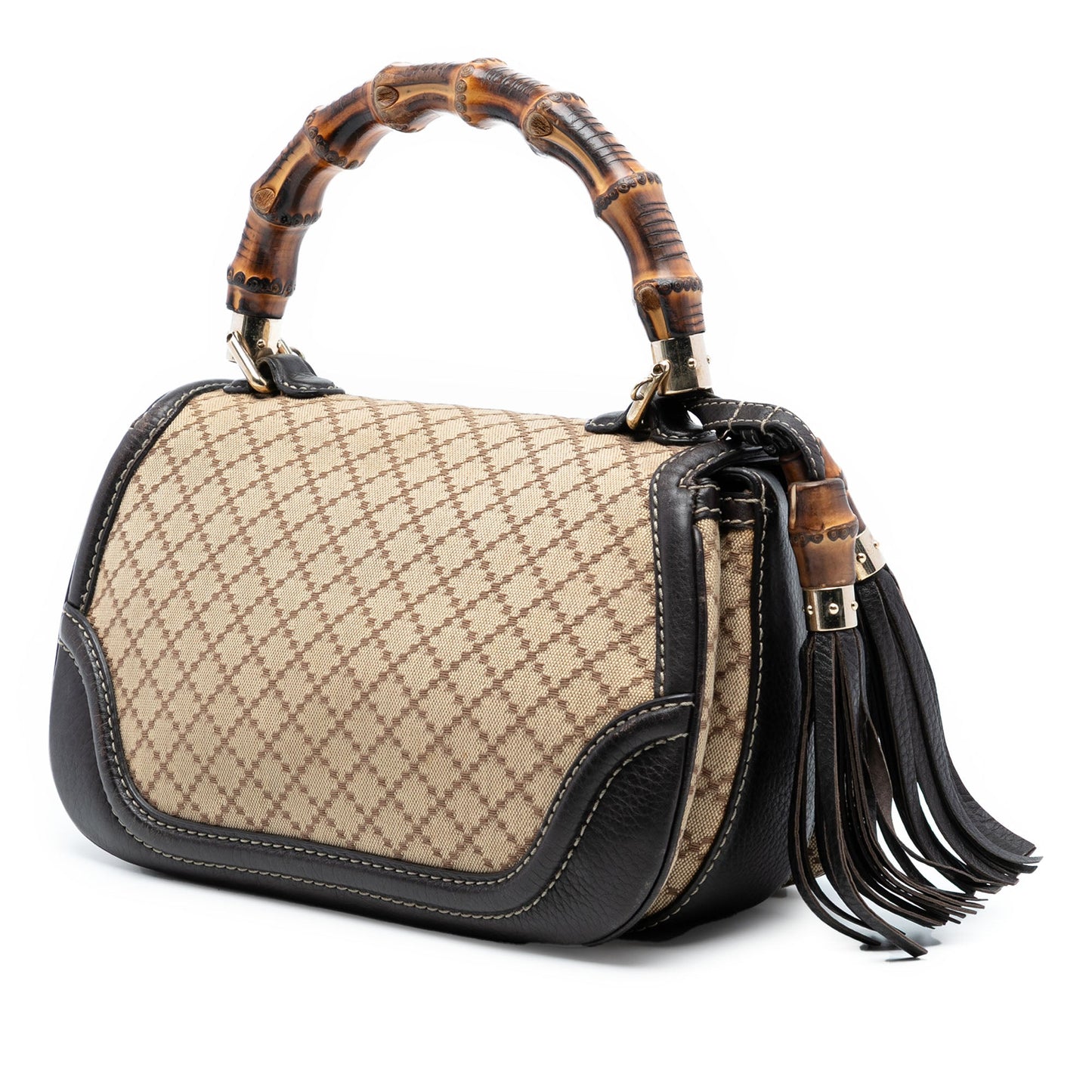 Gucci Medium Diamante Canvas New Bamboo Satchel