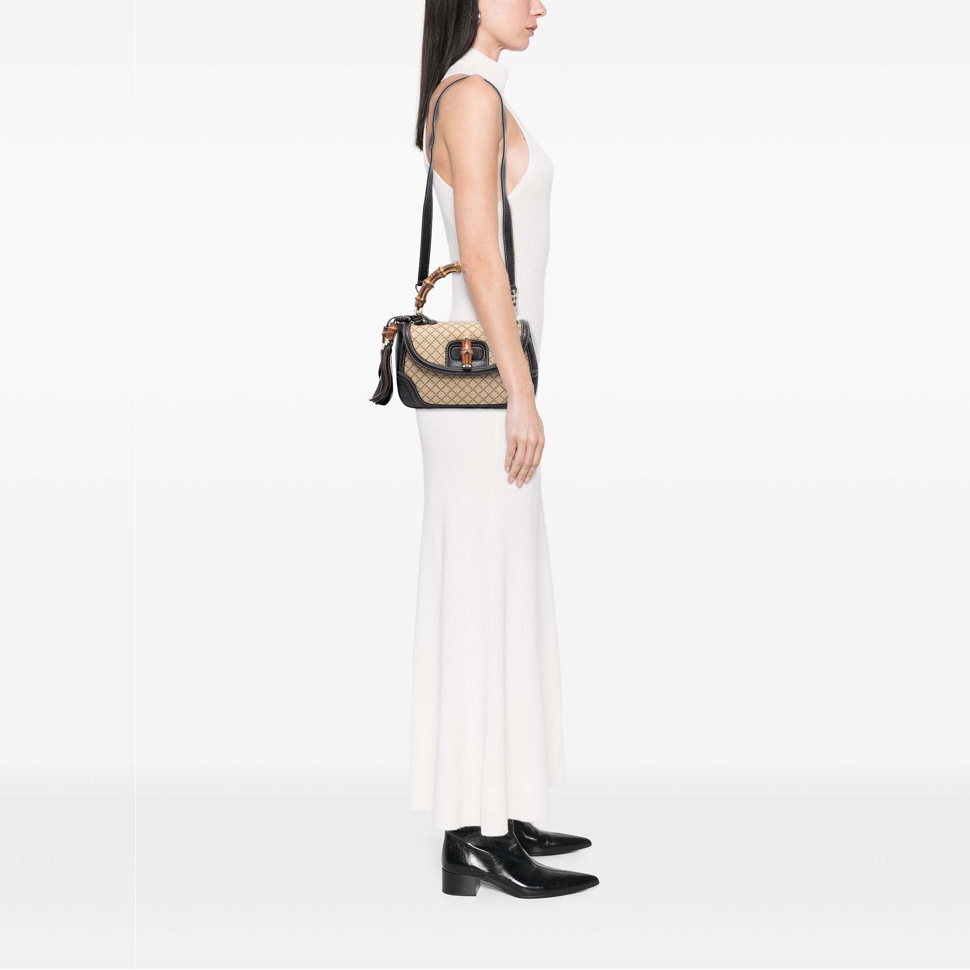 Gucci Medium Diamante Canvas New Bamboo Satchel