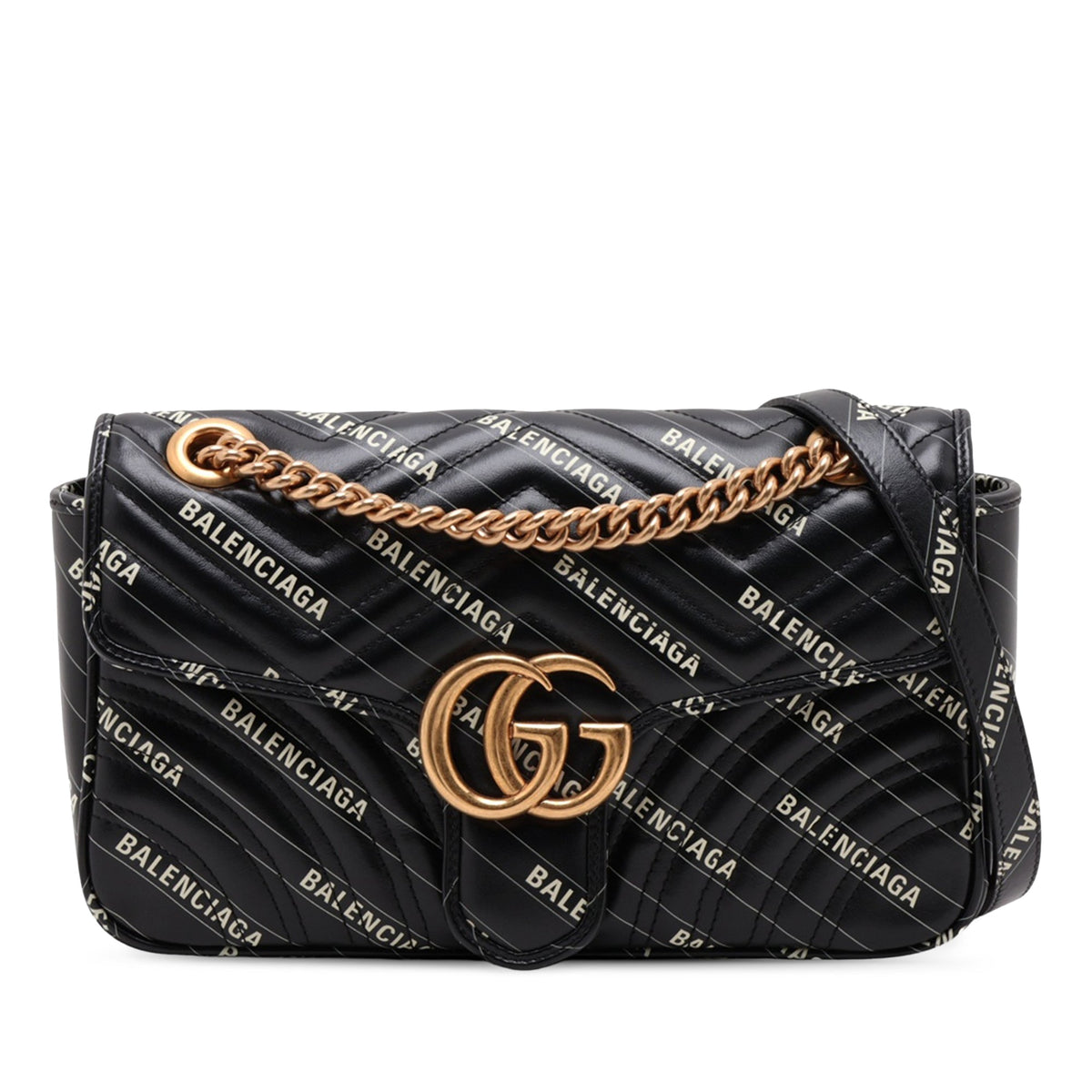 Gucci Balenciaga The Hacker Project Medium GG Marmont Matelasse Leather Shoulder Bag — Black