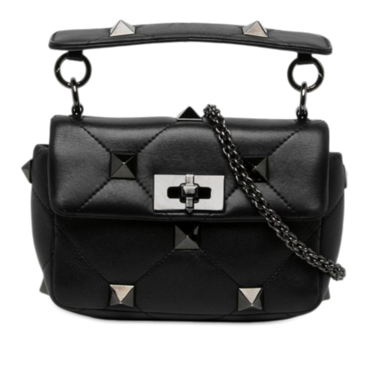 Valentino Small Nappa Monochrome Roman Stud Satchel — Black