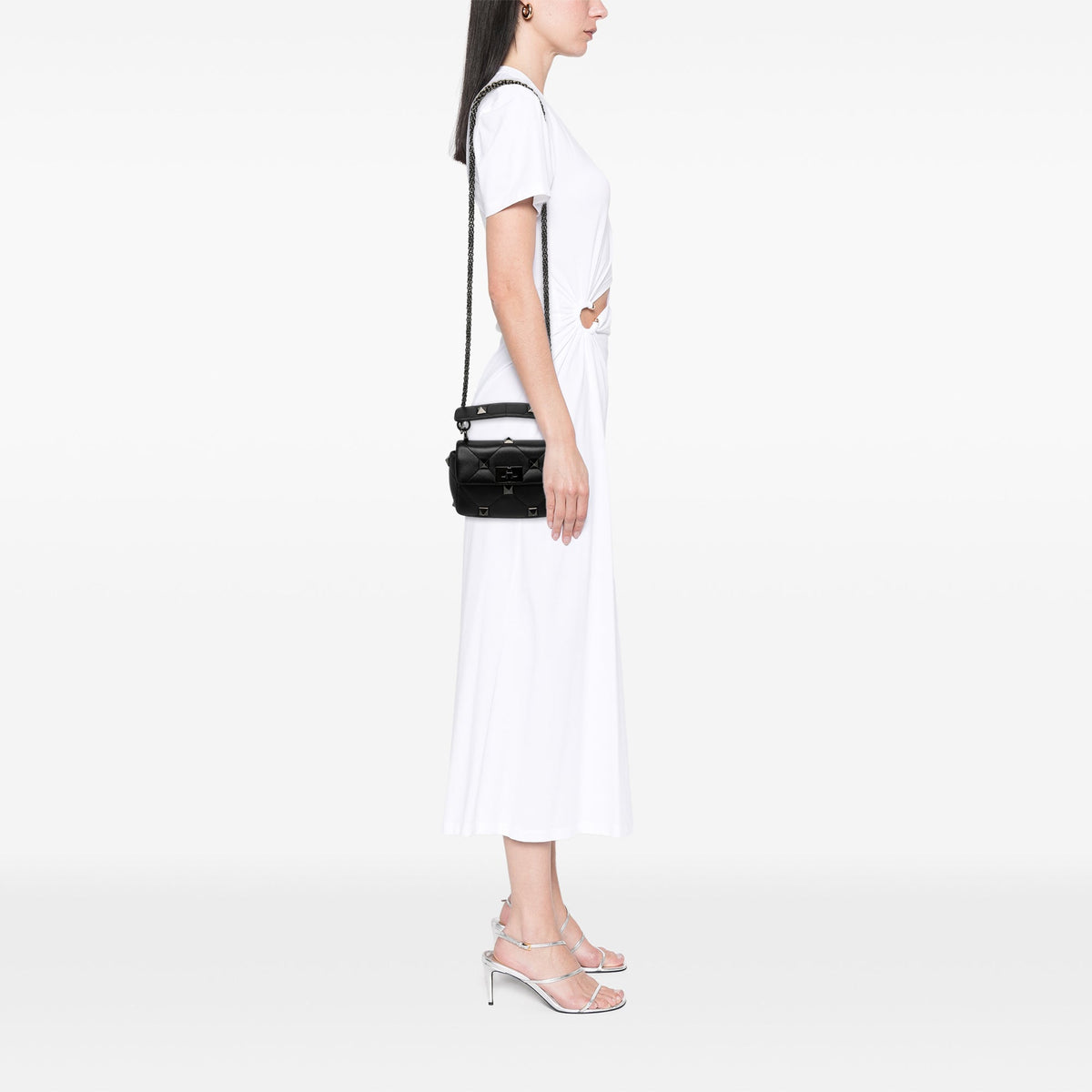 Valentino Small Nappa Monochrome Roman Stud Satchel — Black