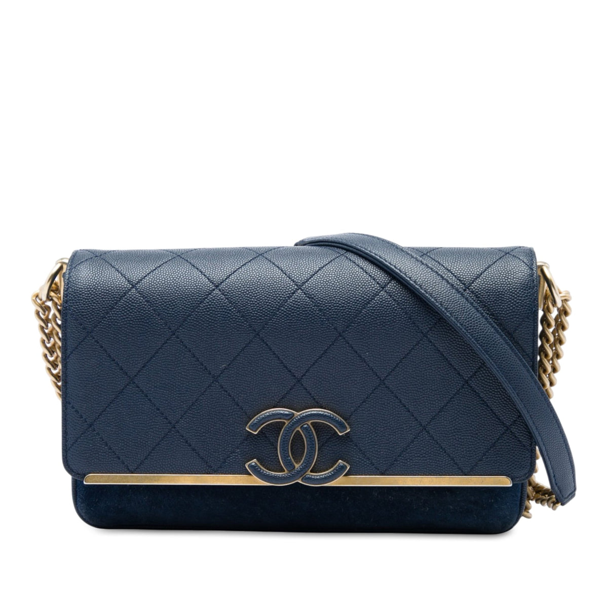 Chanel CC Stitched Caviar and Suede Lady Coco Flap — Blue