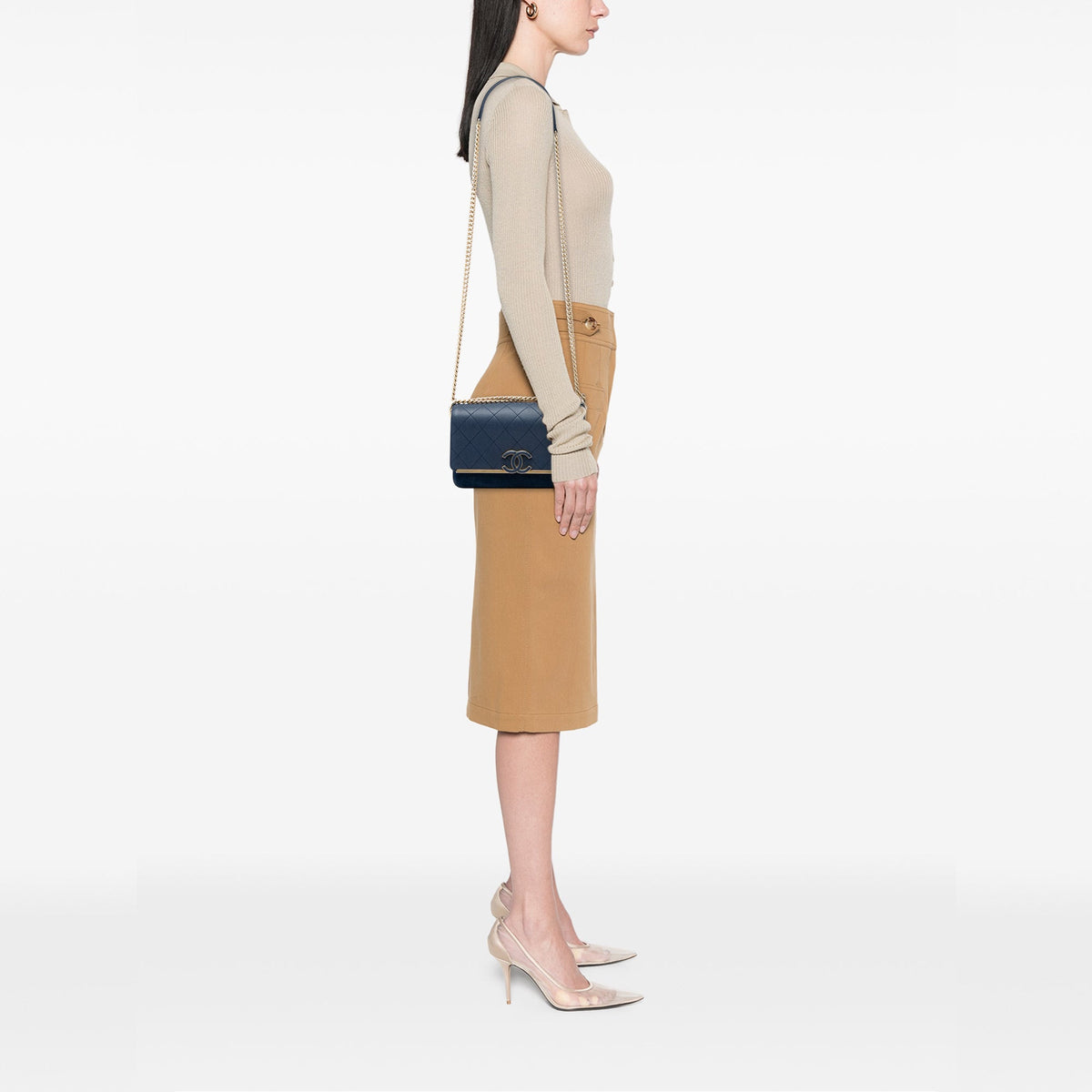 Chanel CC Stitched Caviar and Suede Lady Coco Flap — Blue