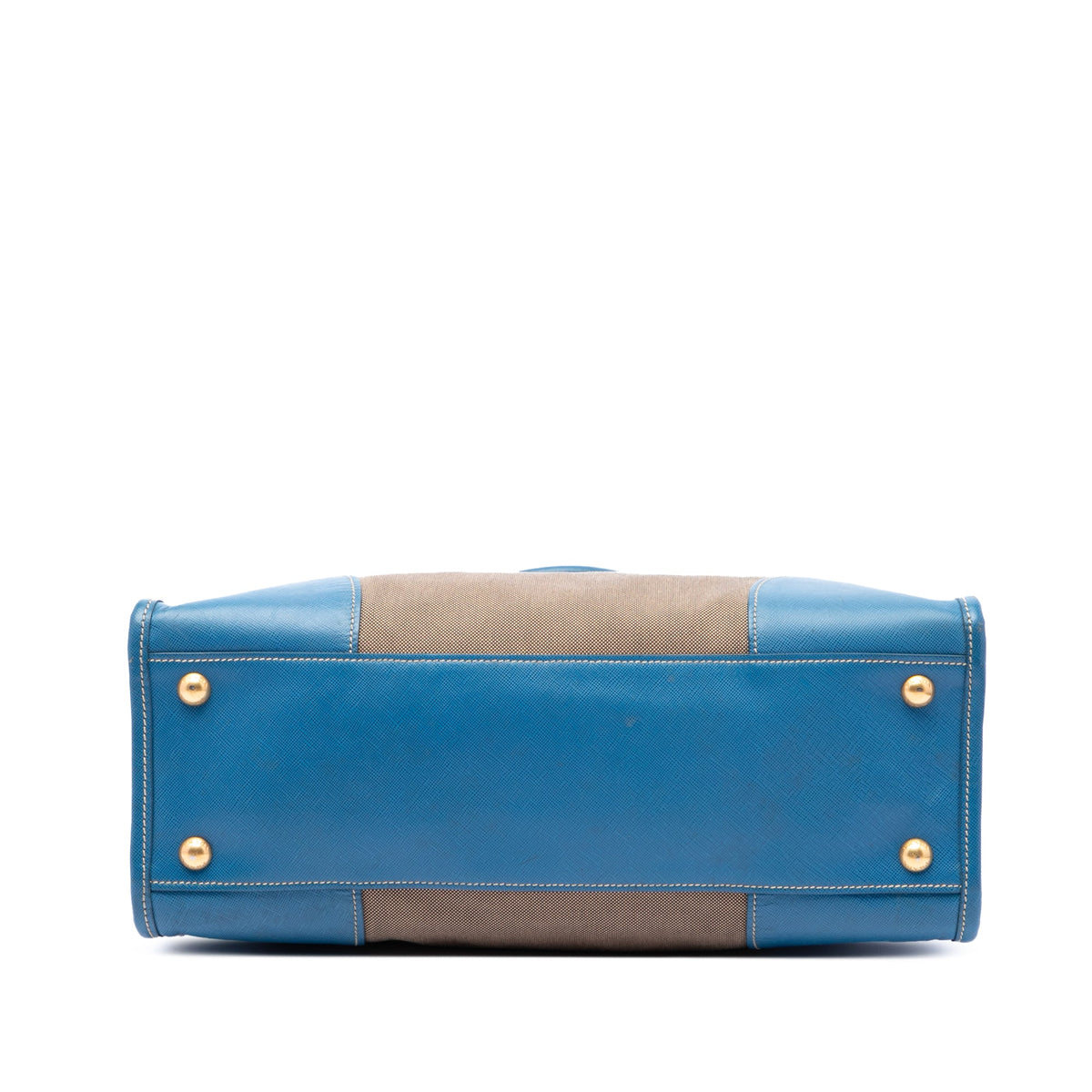 Prada Saffiano Trimmed Canvas Canapa Logo Double Zip Satchel