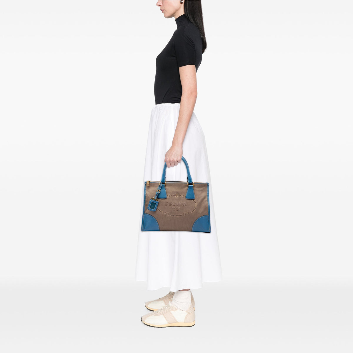 Prada Saffiano Trimmed Canvas Canapa Logo Double Zip Satchel