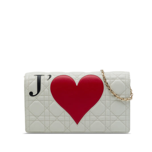 Dior DiorAmour Chinese Valentines Lambskin Cannage Lady Dior Clutch on Chain — White