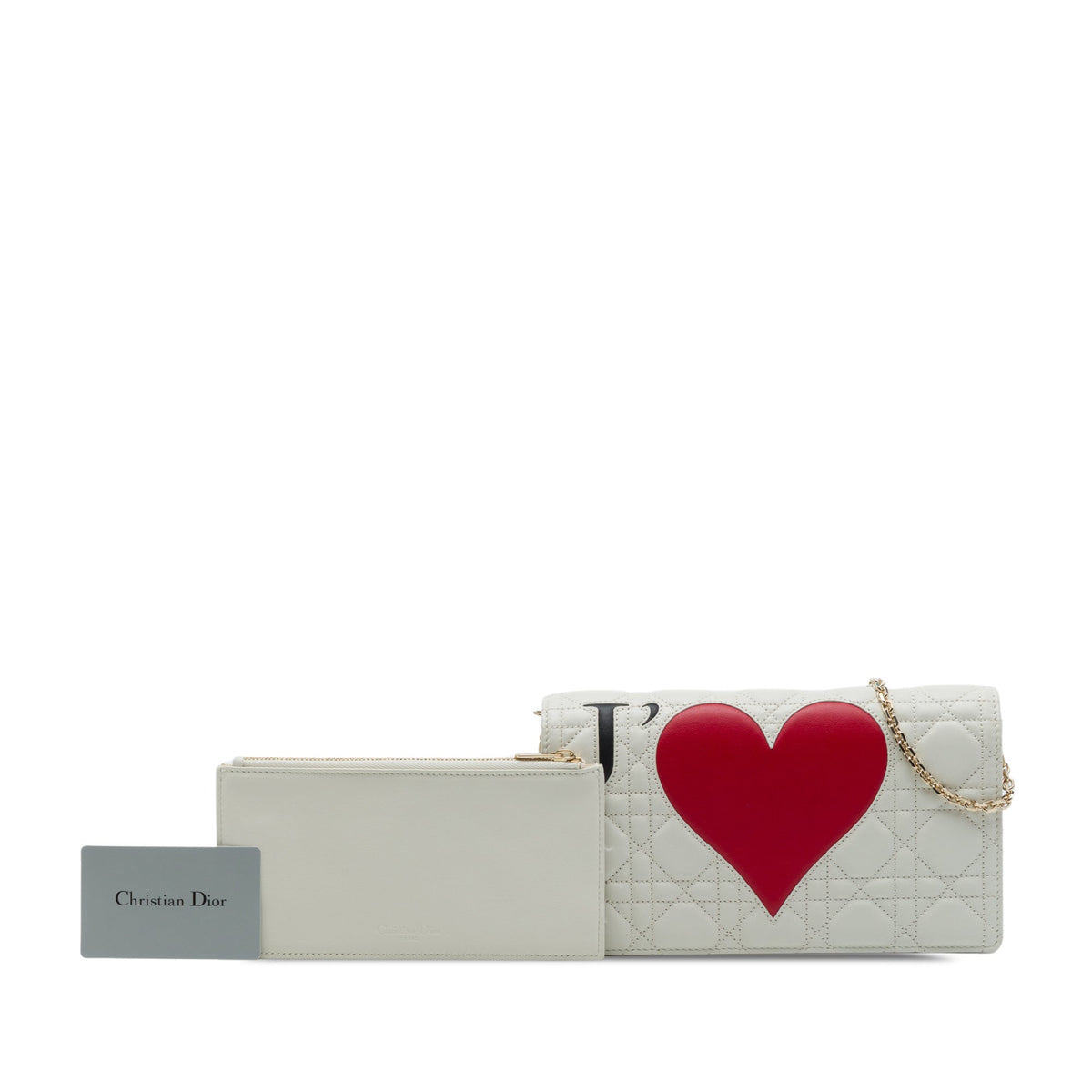 Dior DiorAmour Chinese Valentines Lambskin Cannage Lady Dior Clutch on Chain — White