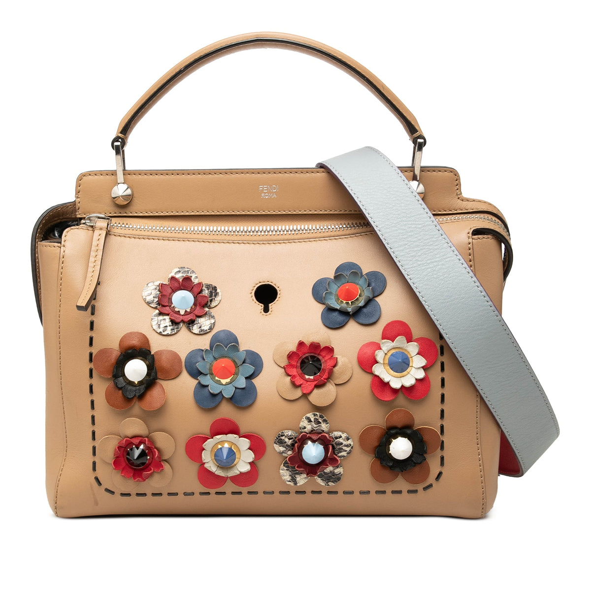 Fendi Medium Leather Flowerland Dotcom Satchel — Brown