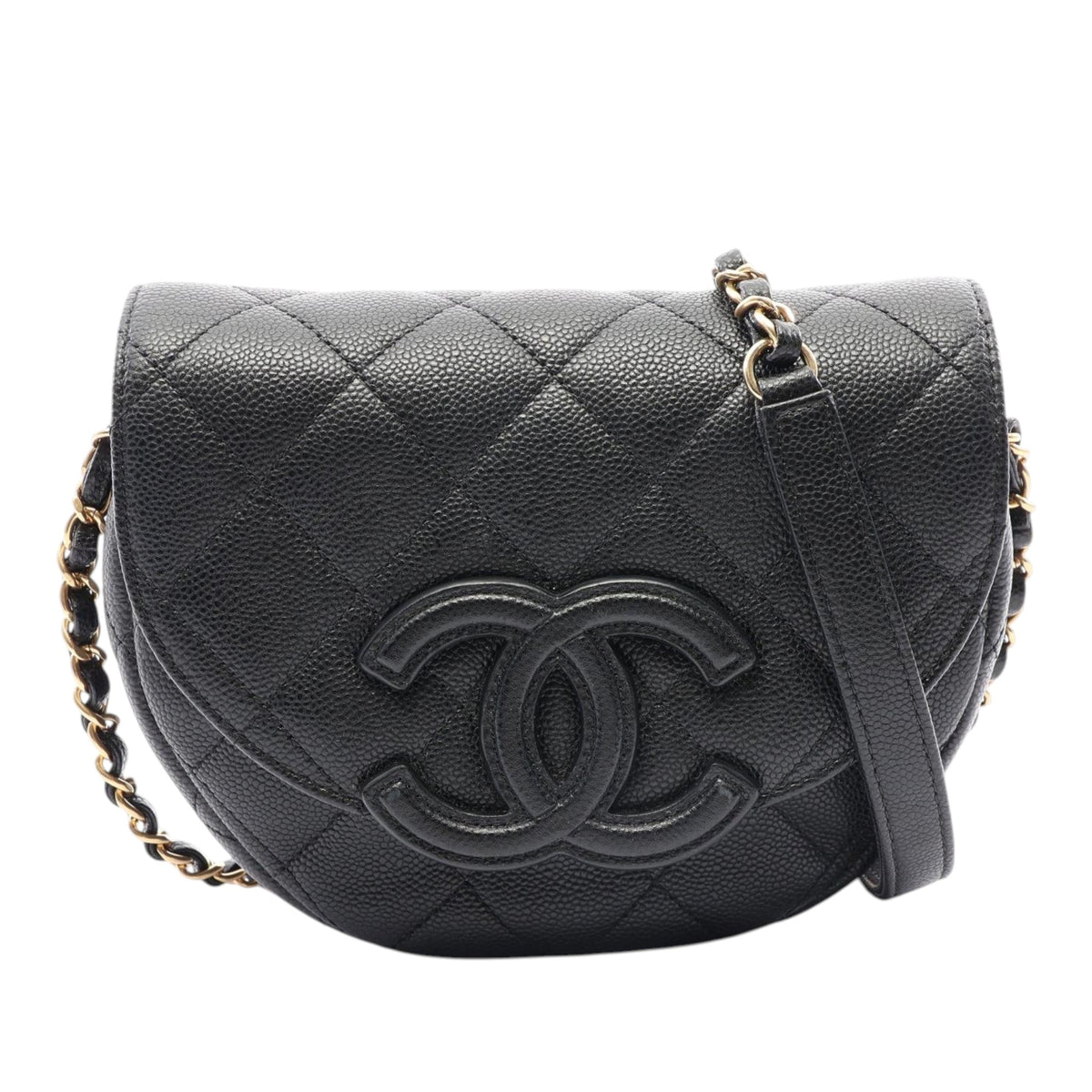 Chanel Mini Quilted Caviar CC Messenger Flap — Black