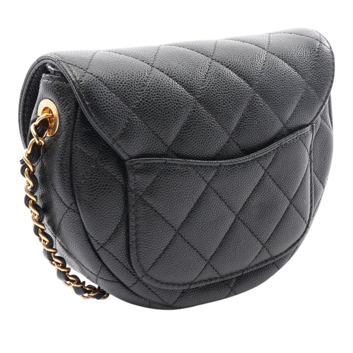 Chanel Mini Quilted Caviar CC Messenger Flap — Black
