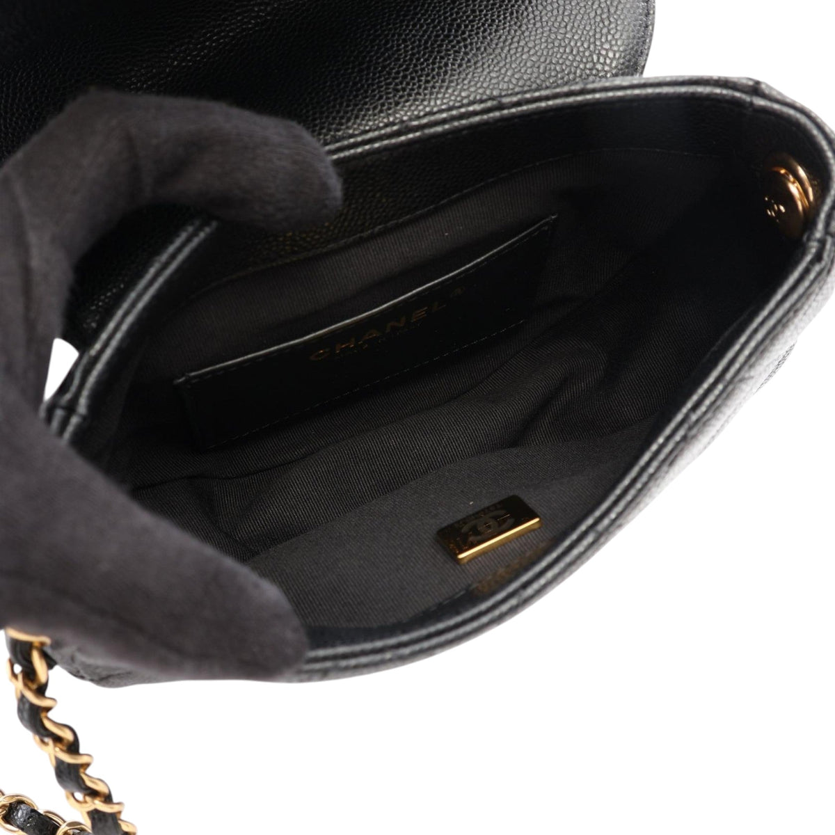 Chanel Mini Quilted Caviar CC Messenger Flap — Black