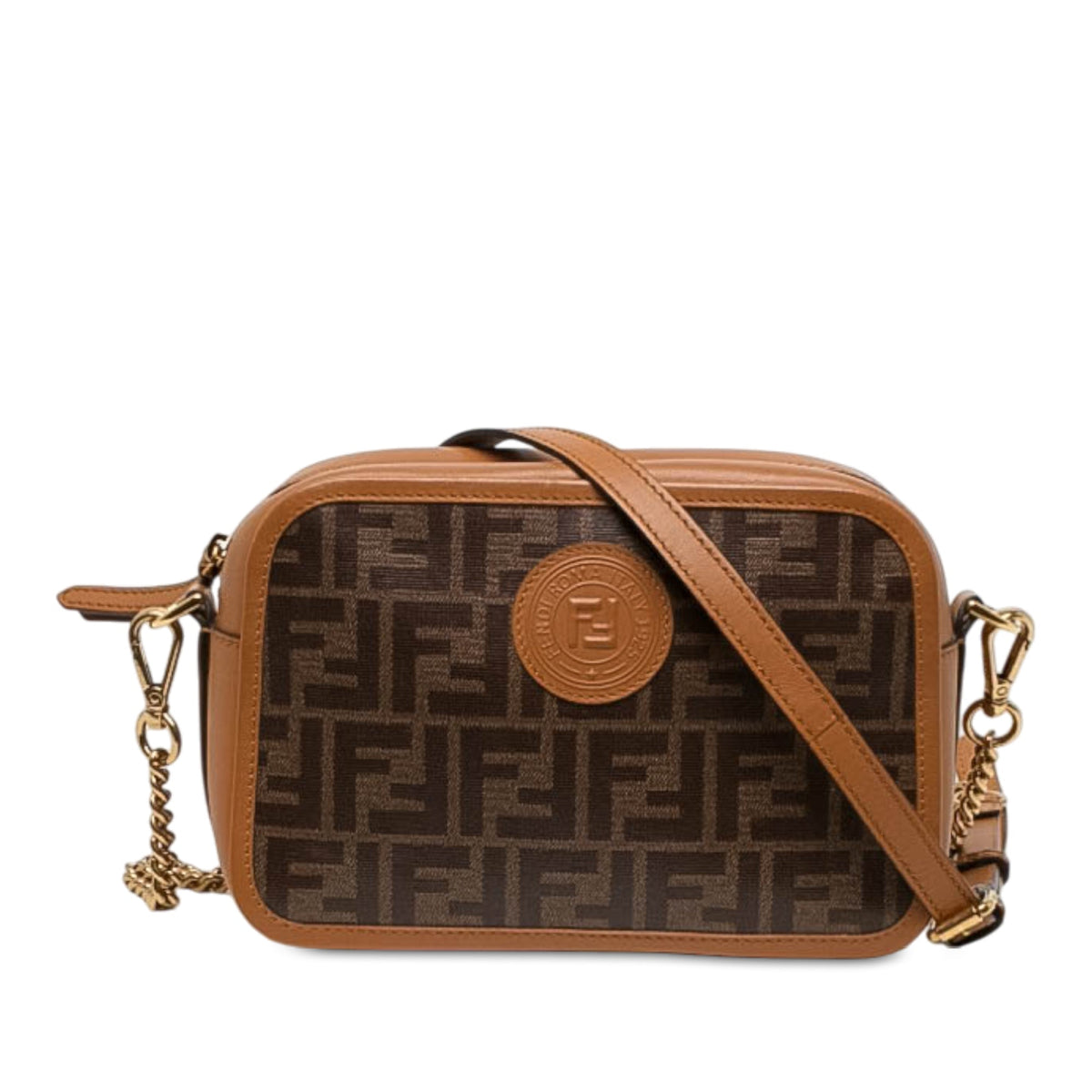 Fendi Glazed Fabric Vitello Century FF 1974 Camera Bag — Brown