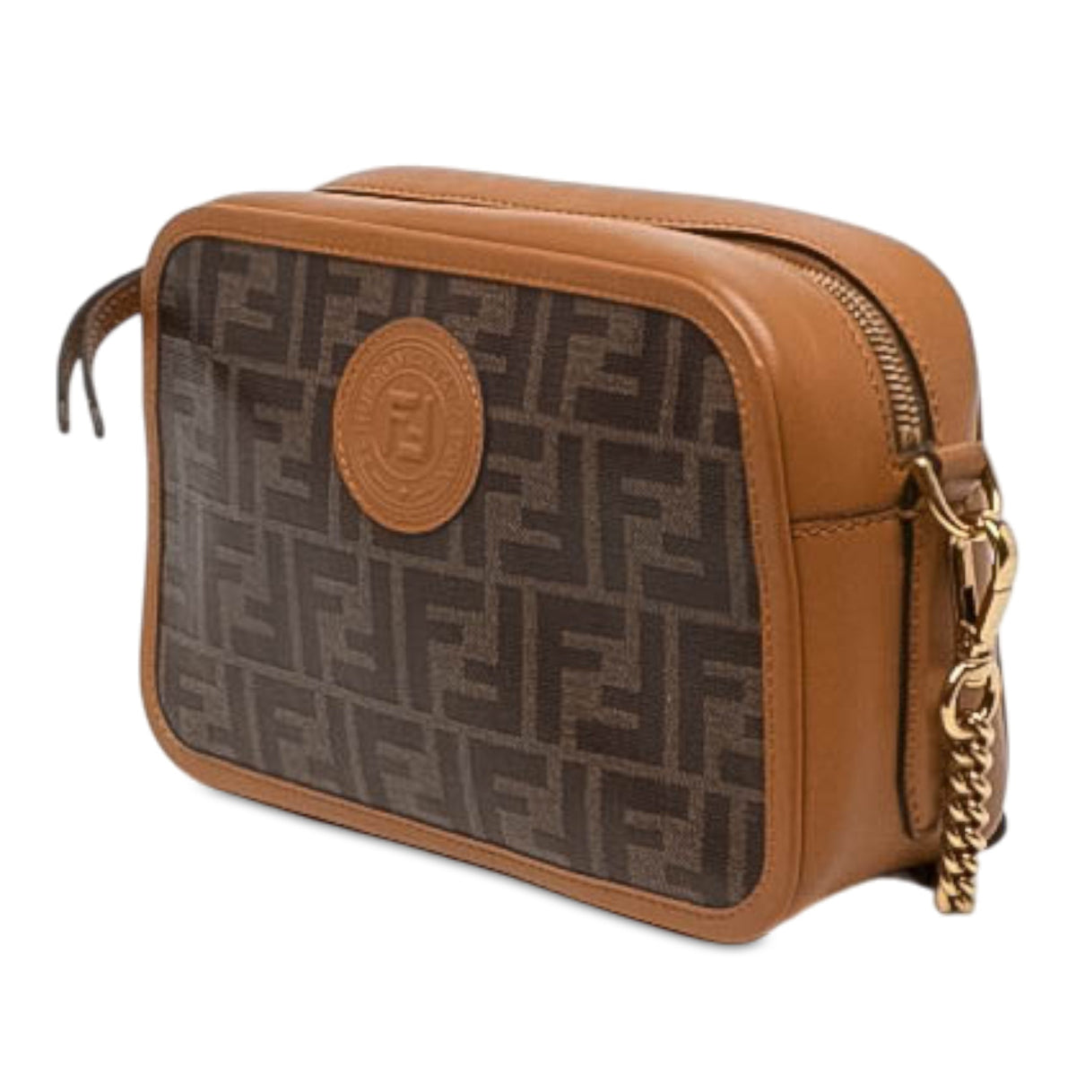 Fendi Glazed Fabric Vitello Century FF 1974 Camera Bag — Brown
