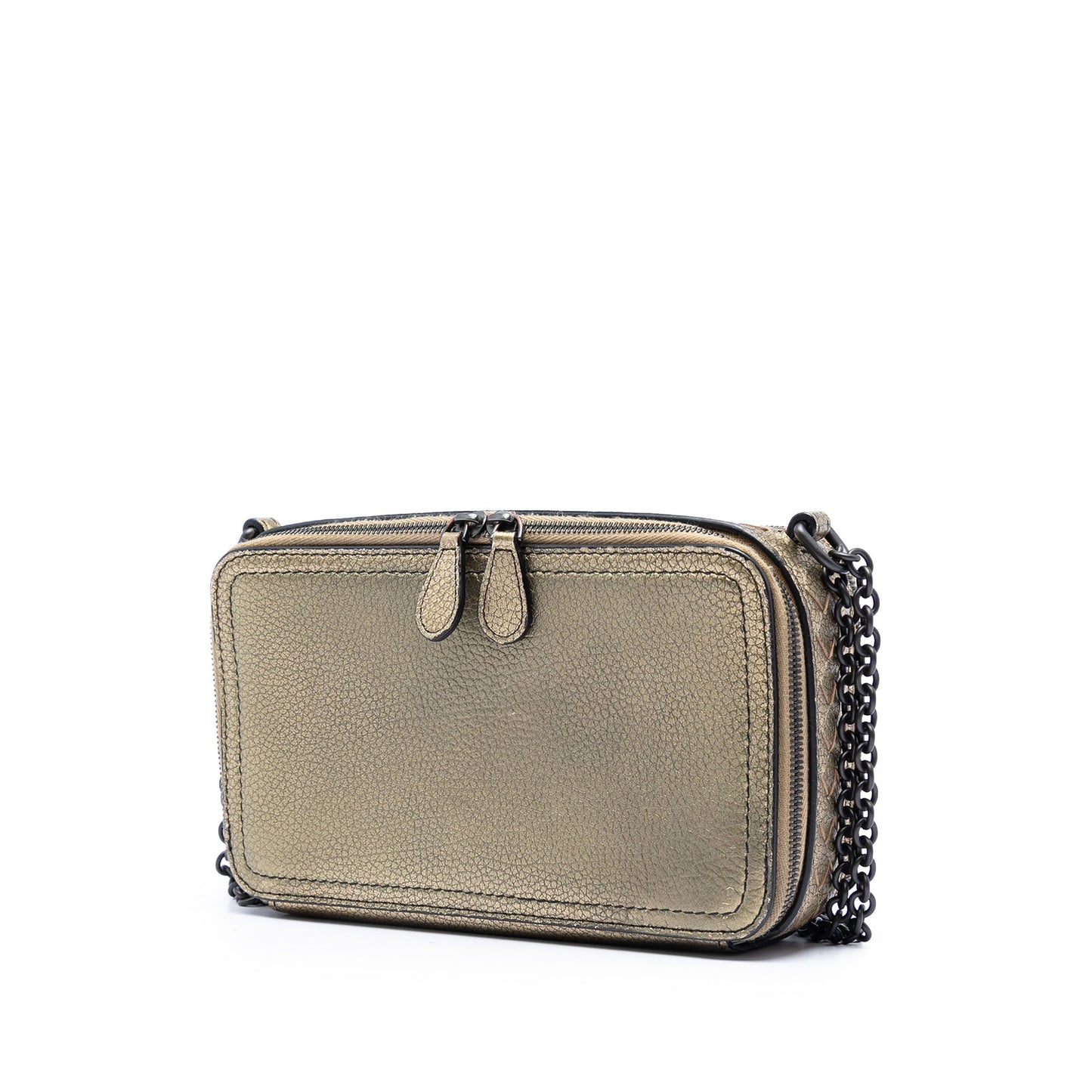 Bottega Veneta Intrecciato Trimmed Metallic Leather Double Zip Shoulder Bag