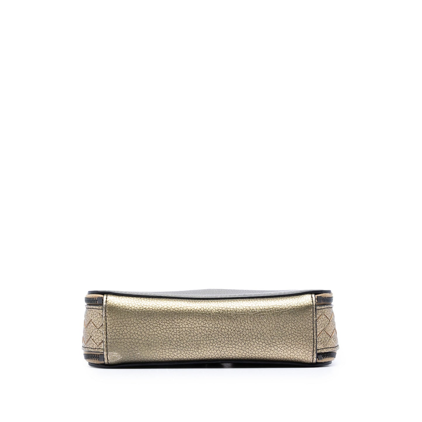Bottega Veneta Intrecciato Trimmed Metallic Leather Double Zip Shoulder Bag