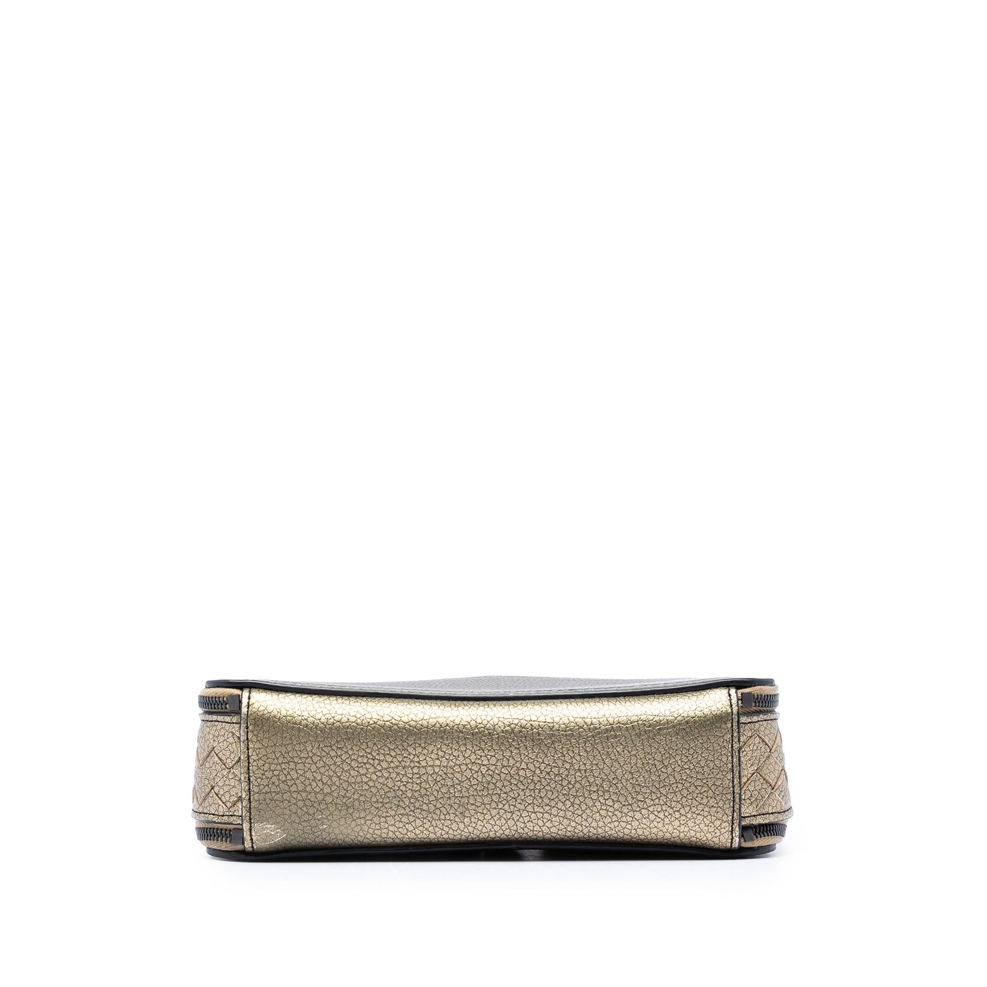 Bottega Veneta Intrecciato Trimmed Metallic Leather Double Zip Shoulder Bag
