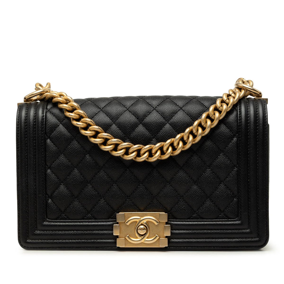 Chanel Old Medium Quilted Caviar Boy Flap — Black