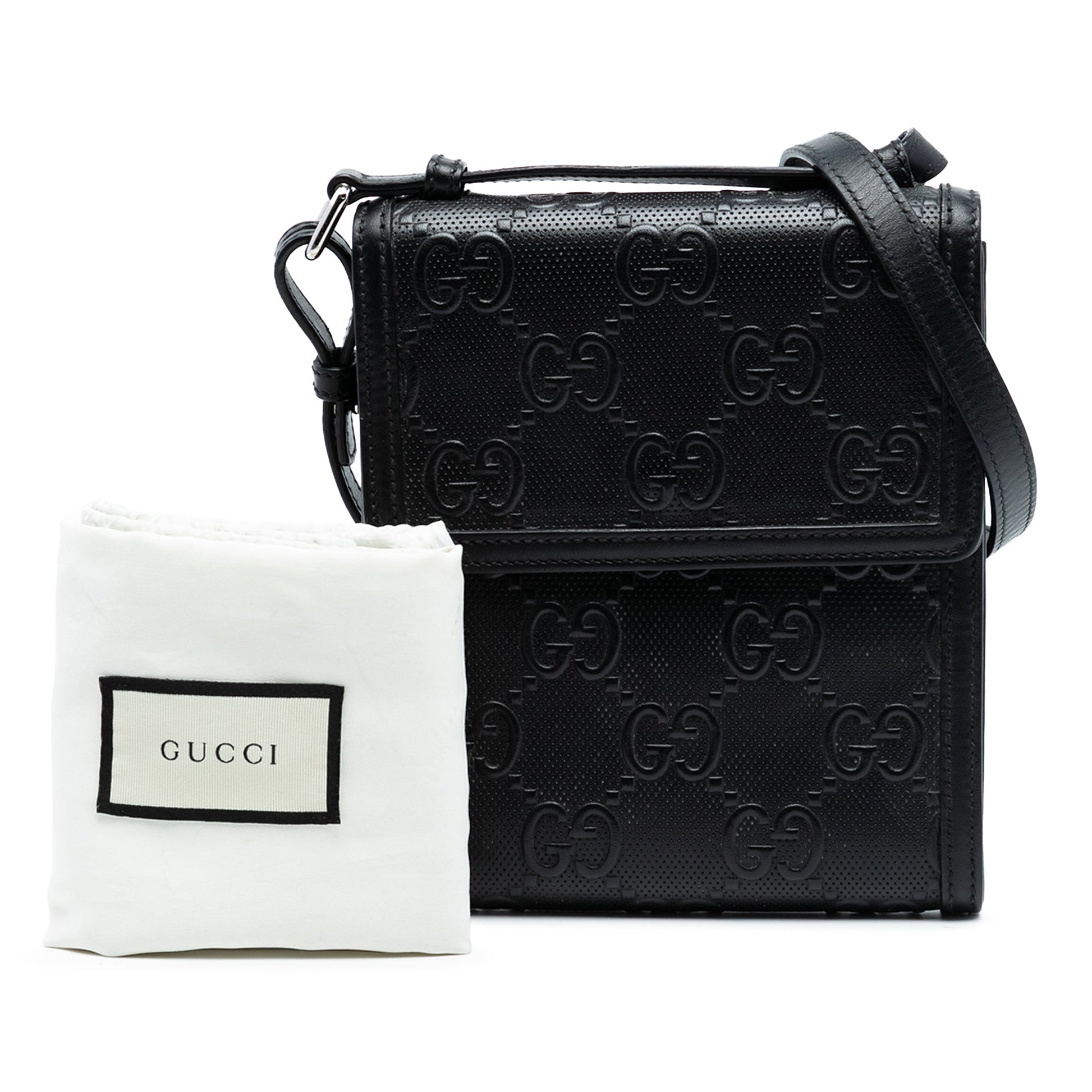 Gucci GG Embossed Leather Flap Crossbody
