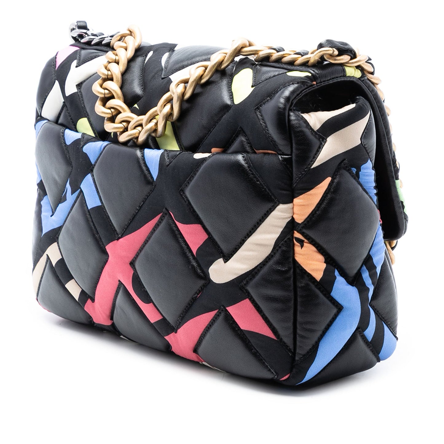 Chanel Medium Lambskin and Printed Silk Fixation 19 Flap