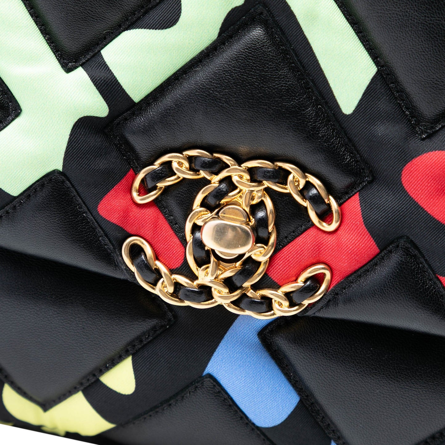Chanel Medium Lambskin and Printed Silk Fixation 19 Flap