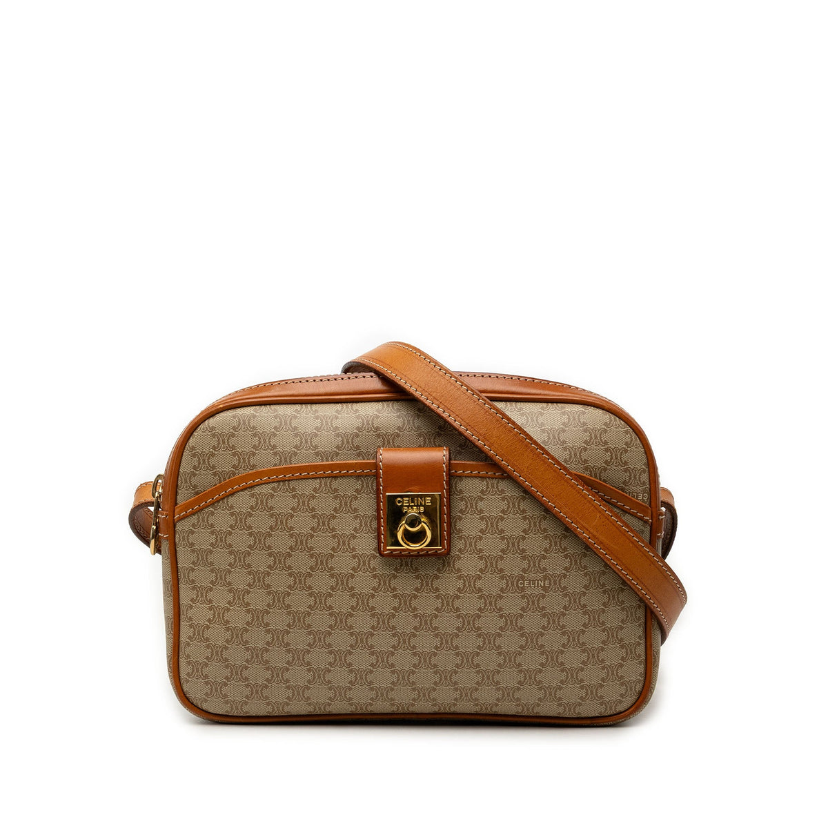 Celine Macadam Coated Canvas Crossbody — Beige