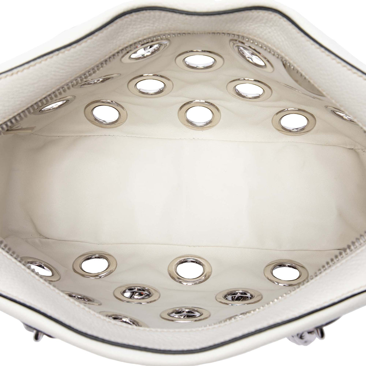 Prada Vitello Daino Grommet Chain Shoulder Bag — White