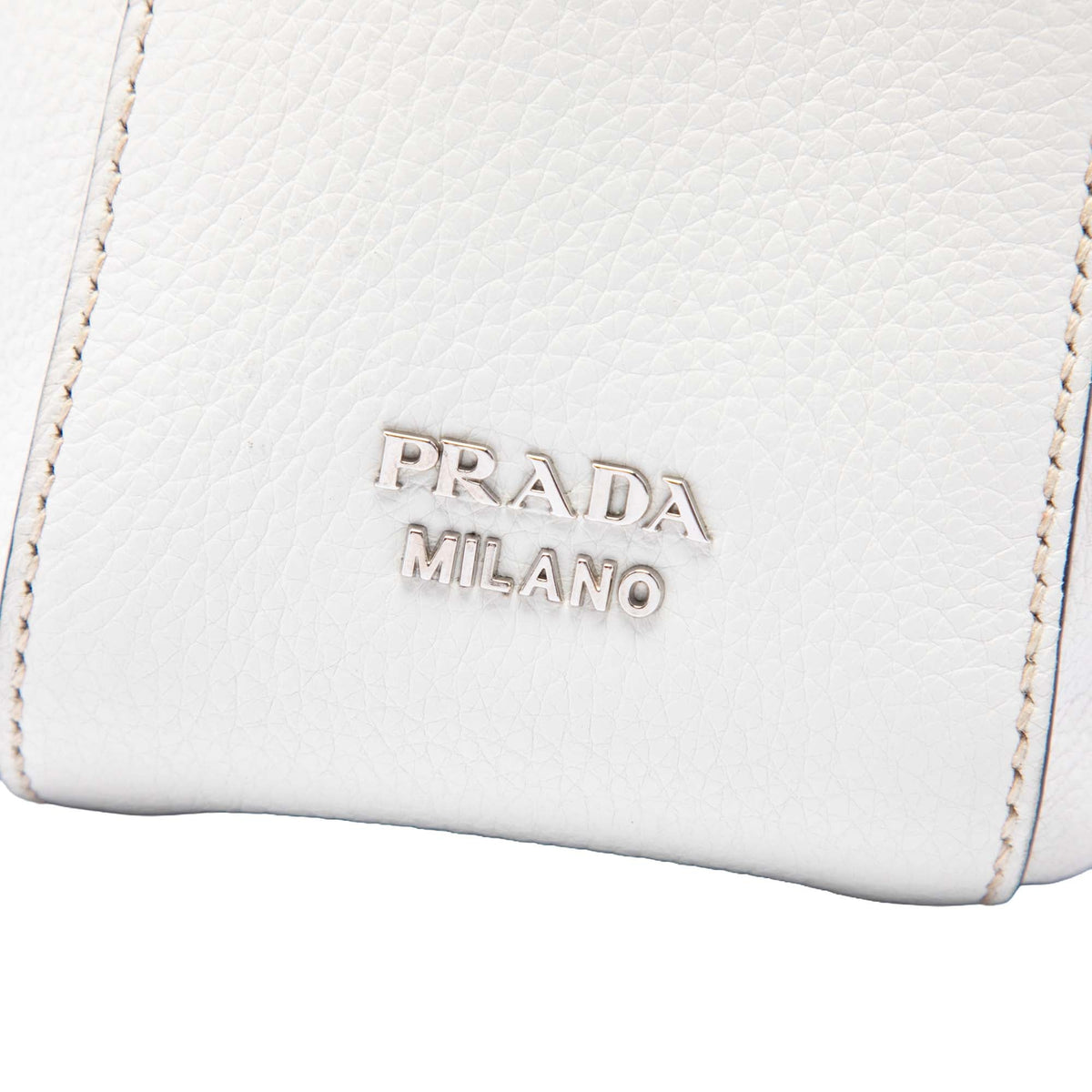 Prada Vitello Daino Grommet Chain Shoulder Bag — White