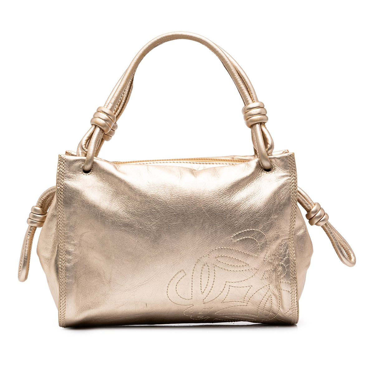 LOEWE Metallic Nappa Anagram Knot Handbag — Gold