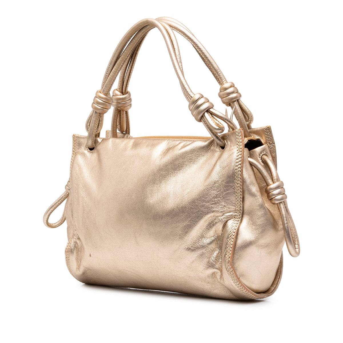 LOEWE Metallic Nappa Anagram Knot Handbag — Gold