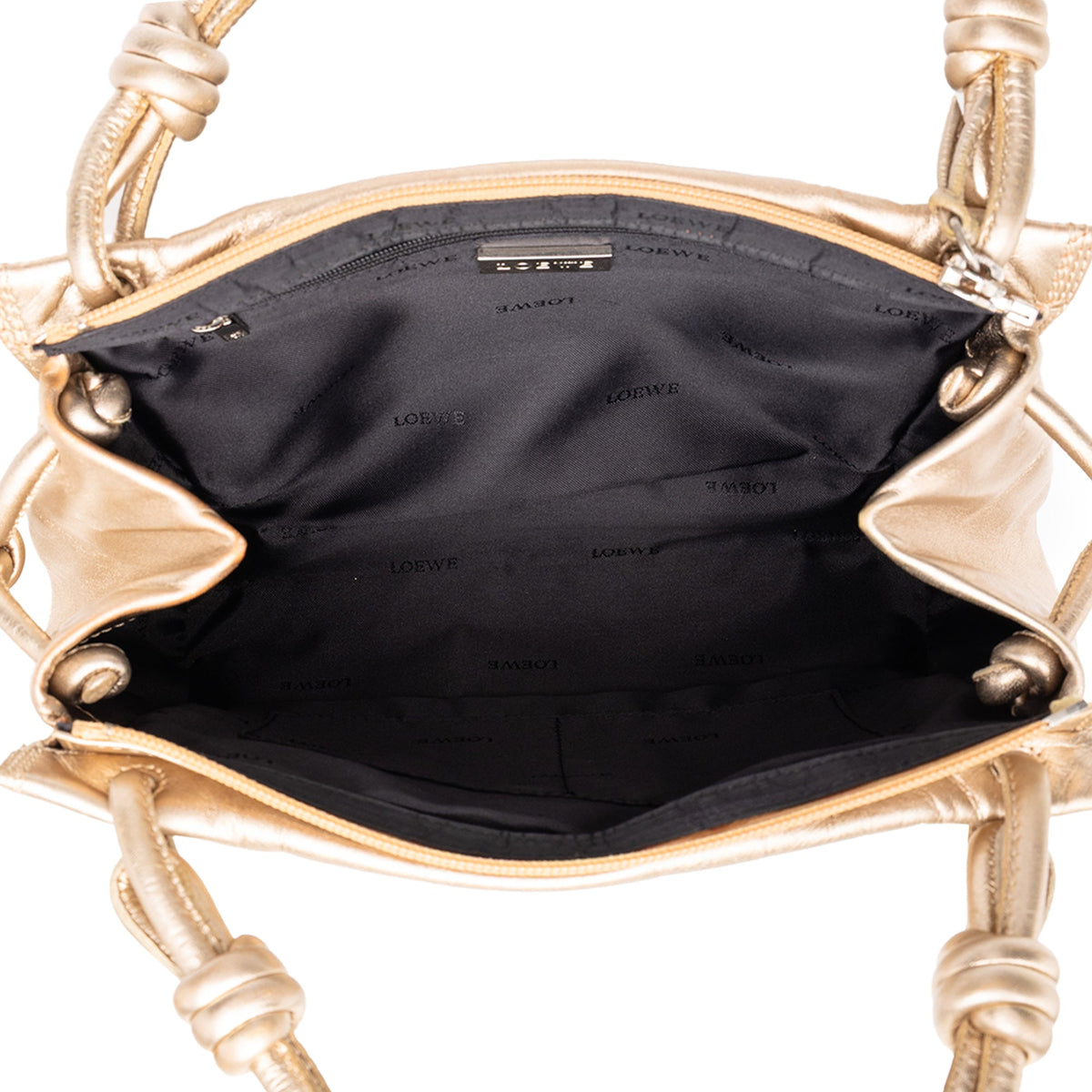 LOEWE Metallic Nappa Anagram Knot Handbag — Gold
