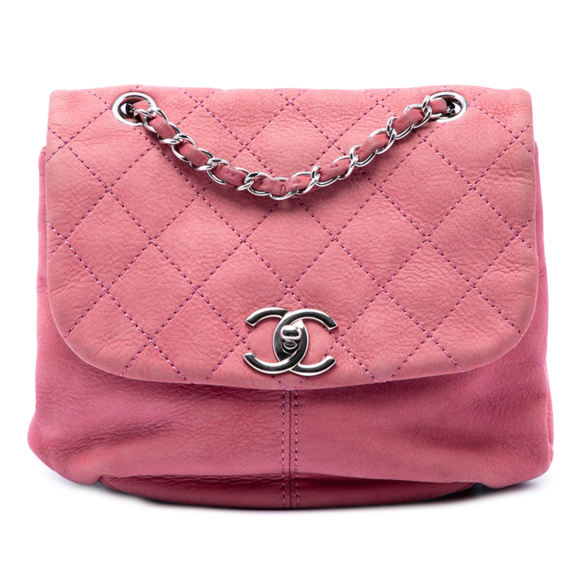 Chanel Mini Quilted Nubuck Trianon Messenger Flap — Pink