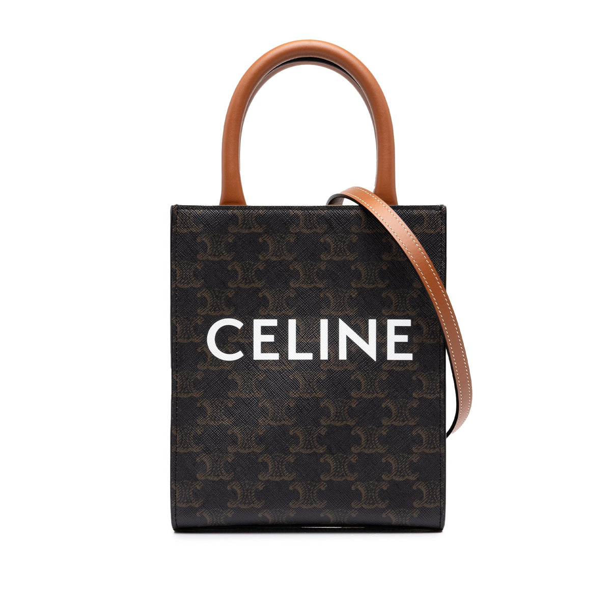 Celine Mini Triomphe Coated Canvas Vertical Cabas Satchel — Brown