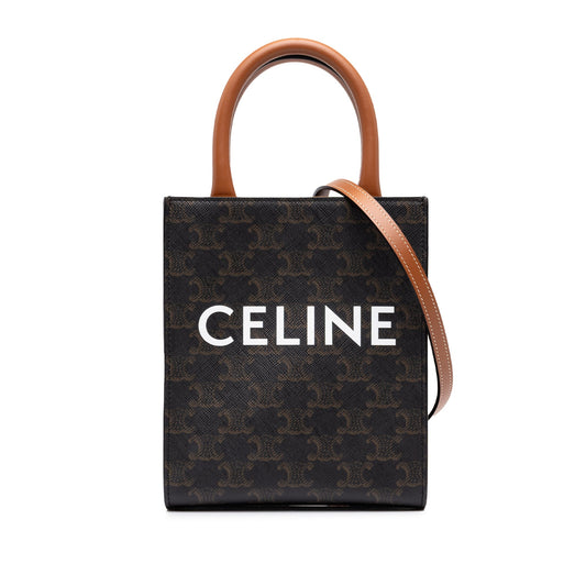 Celine Mini Triomphe Coated Canvas Vertical Cabas Satchel — Brown