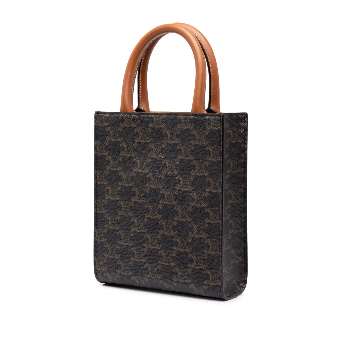 Celine Mini Triomphe Coated Canvas Vertical Cabas Satchel — Brown