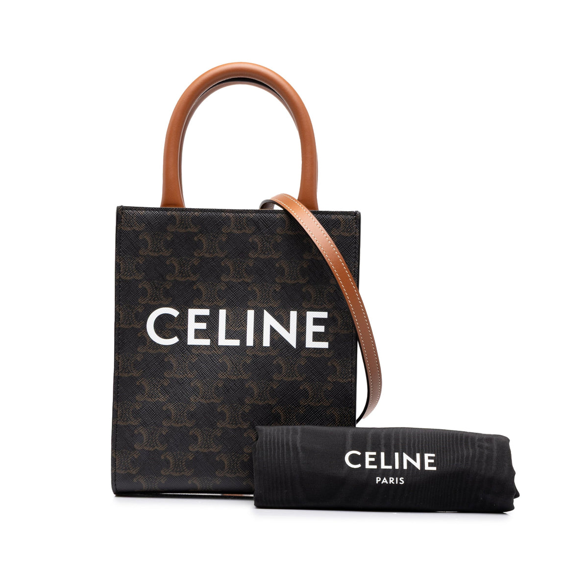 Celine Mini Triomphe Coated Canvas Vertical Cabas Satchel — Brown