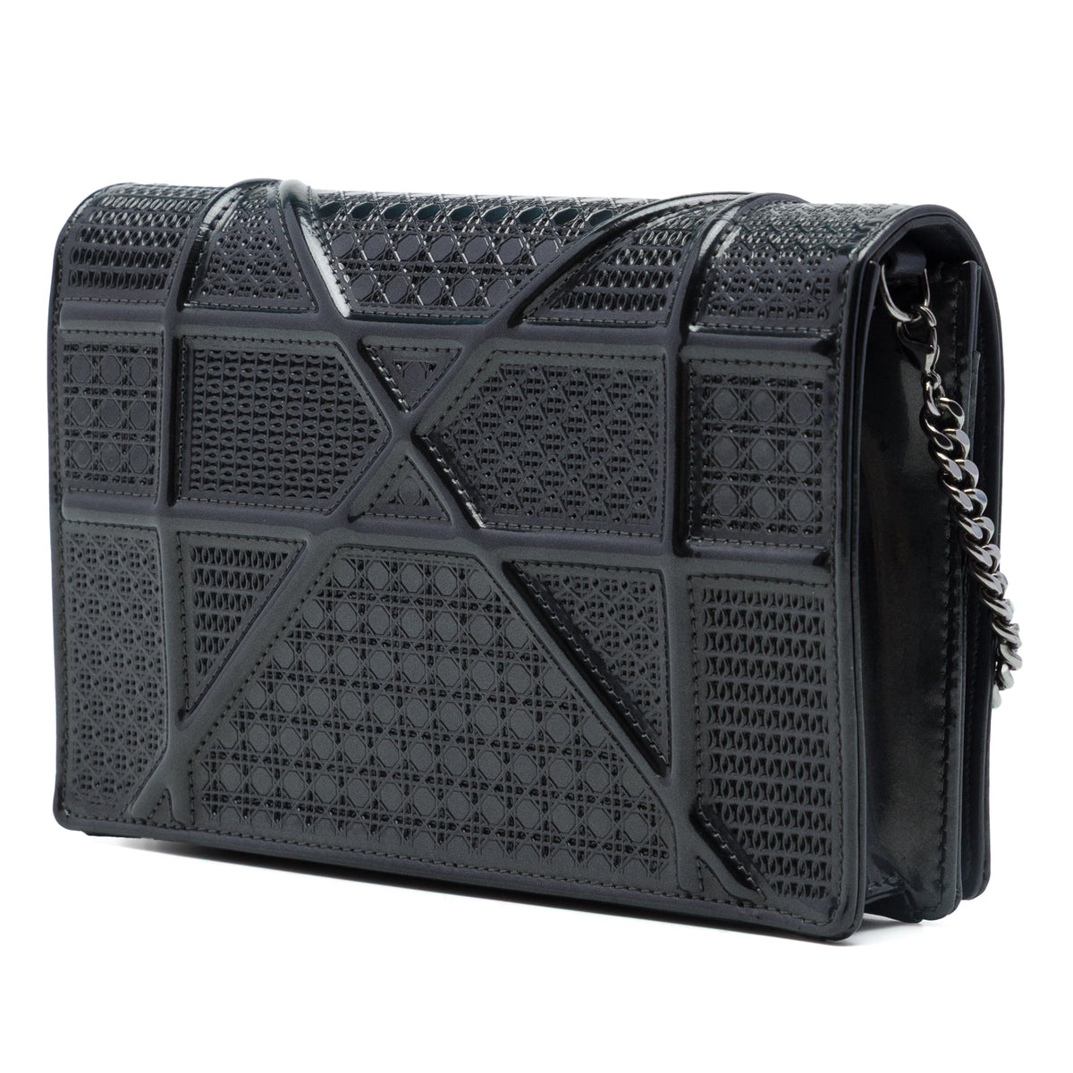 Dior Metallic Patent Microcannage Diorama Wallet on Chain