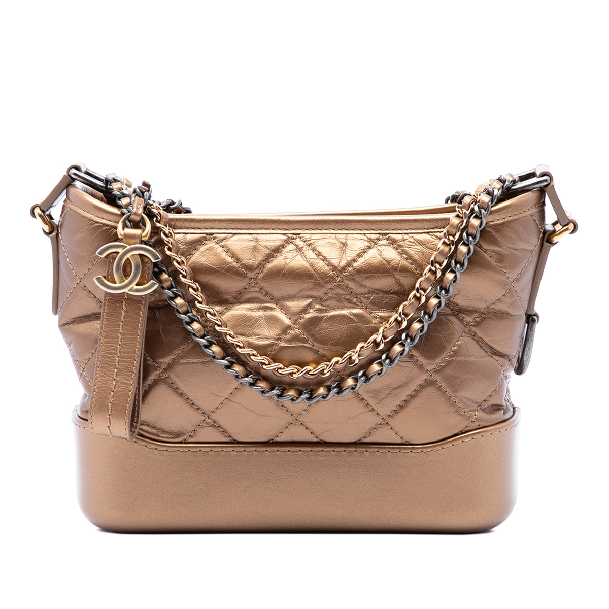 Chanel Small Quilted Metallic Aged Calfskin Gabrielle Hobo — Brown