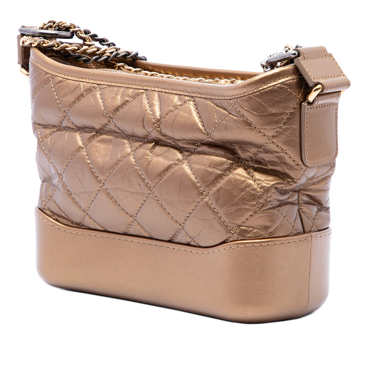 Chanel Small Quilted Metallic Aged Calfskin Gabrielle Hobo — Brown