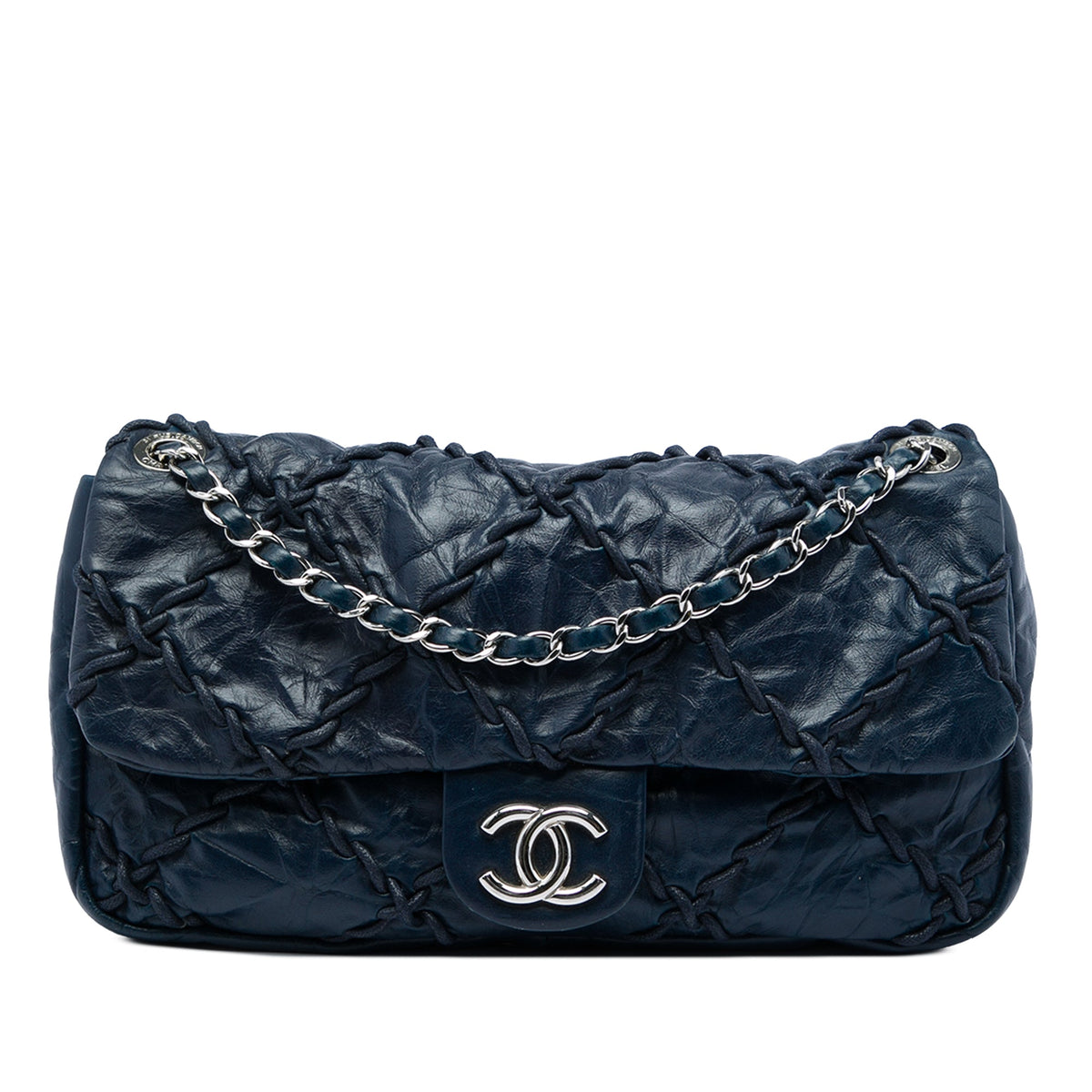Chanel Medium Quilted Crinkled Calfskin Ultra Stitch Flap — Blue