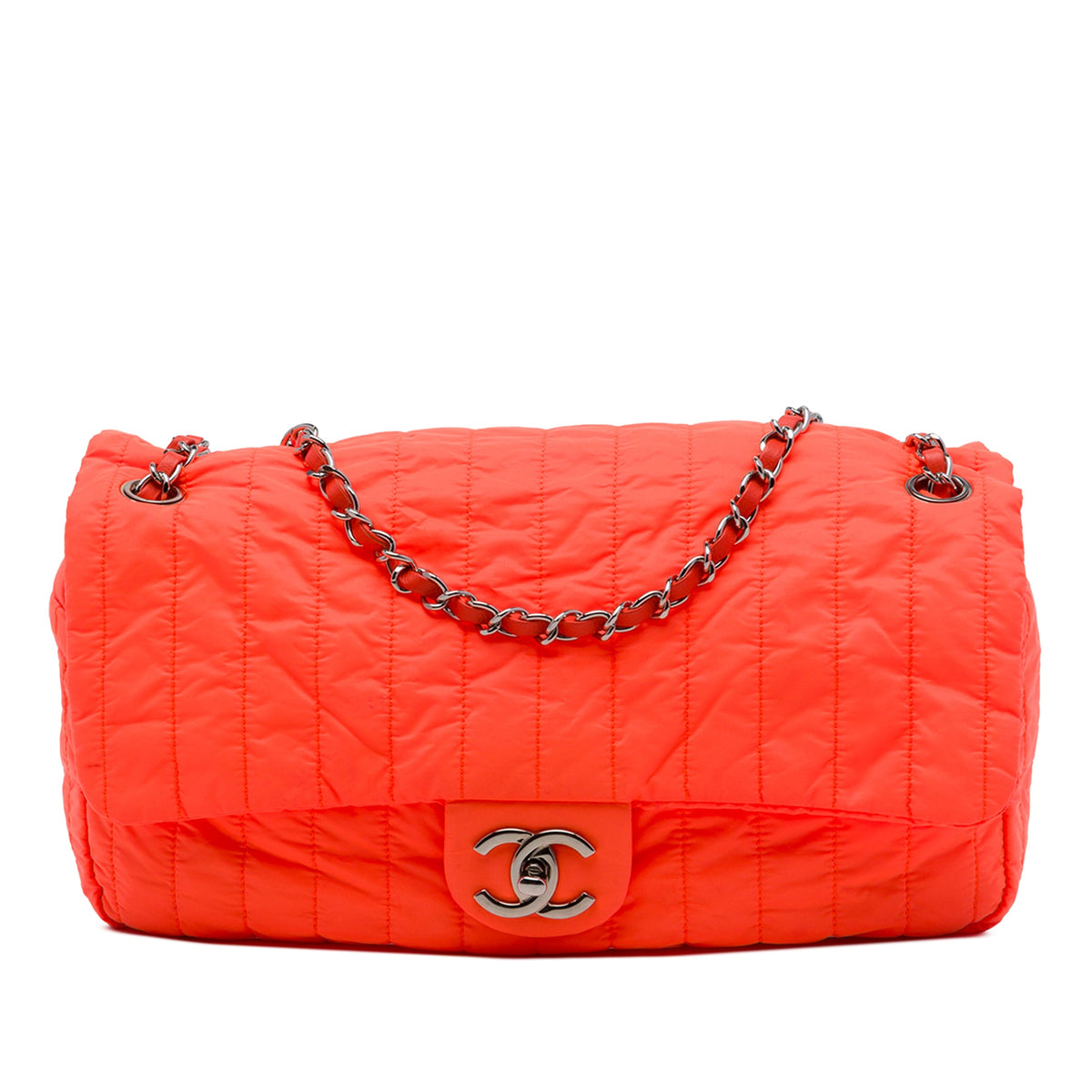 Chanel Jumbo Quilted Nylon Soft Shell Flap — Orange
