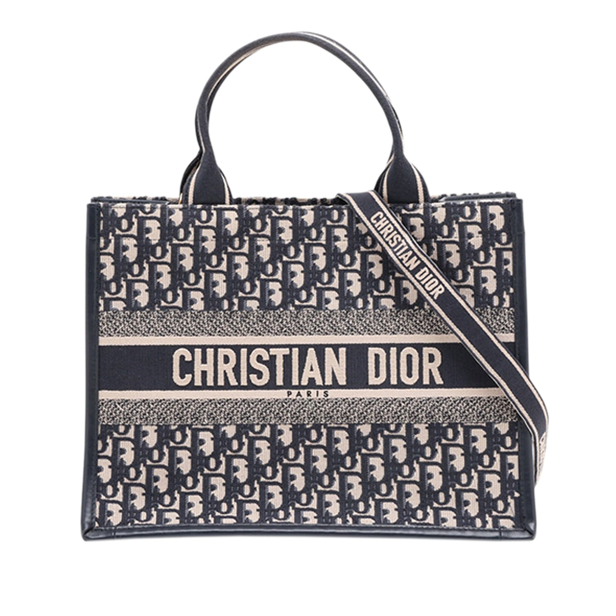 Dior Medium Oblique Canvas Embroidered Book Tote — Blue