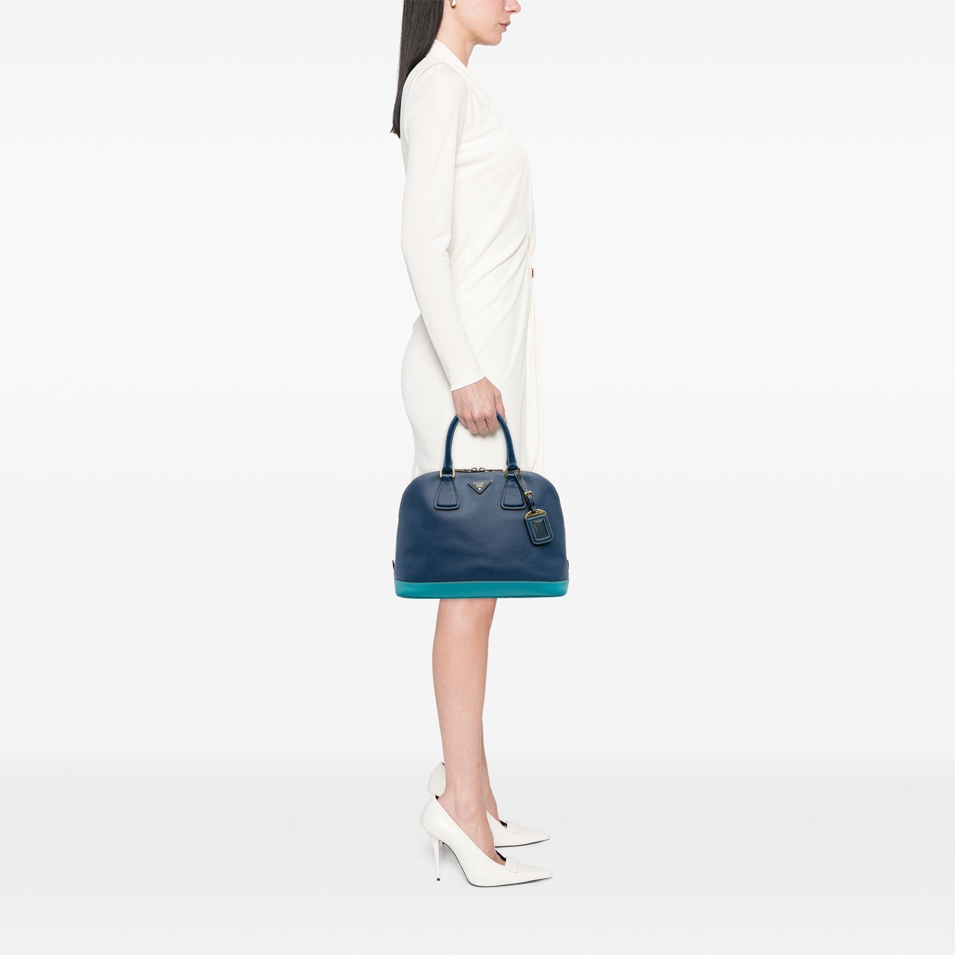 Prada Bicolor Saffiano Lux Promenade Dome Handbag